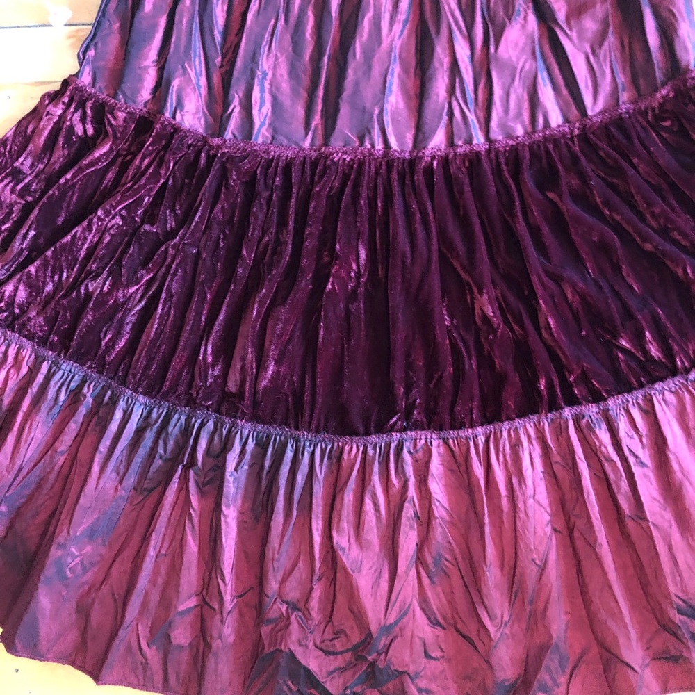 Vintage 90s/Y2K Tiered Burgundy Velvet Tafetta Whimsigoth Bohemian Skirt M - Picture 6 of 8